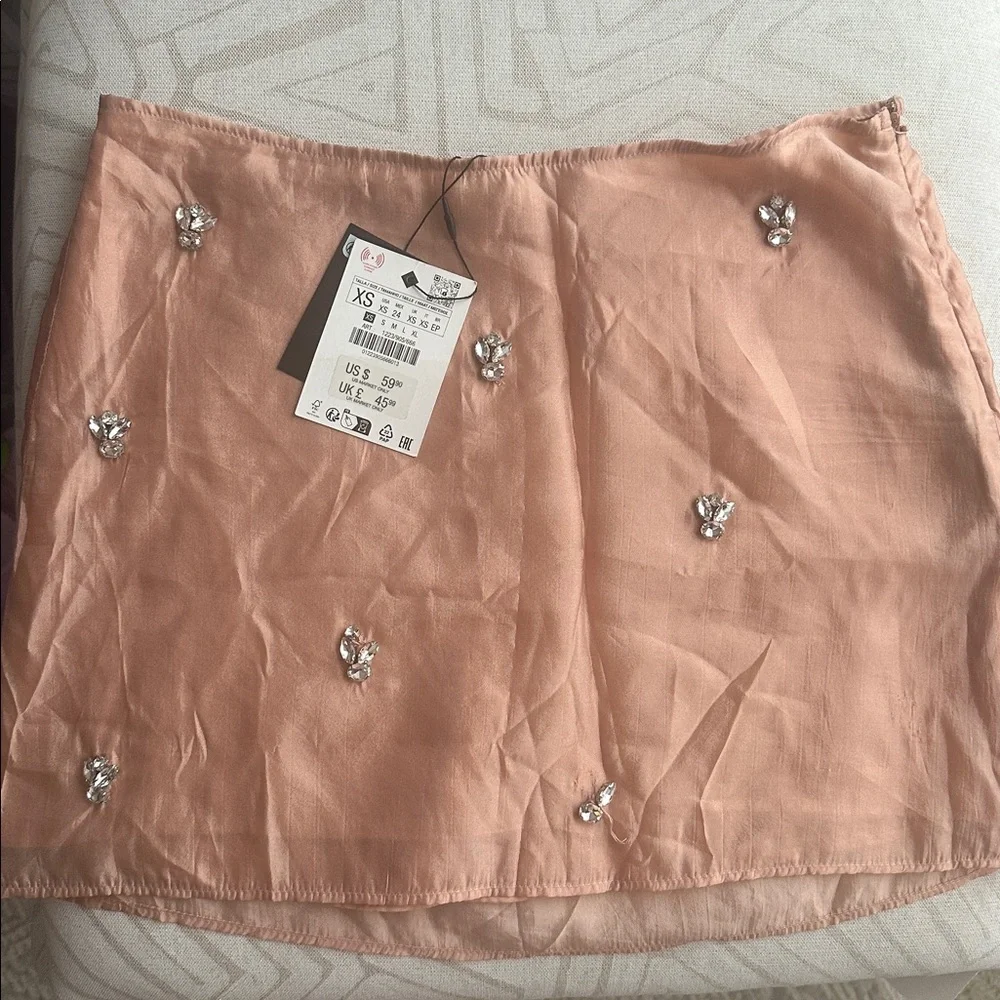 Zara Blush Mini Skirt with Embellishments damaged